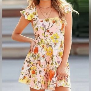 Band of Gypsies/Lottie & Holly Pastel Pink Floral Flare Mini SunDress NWT L